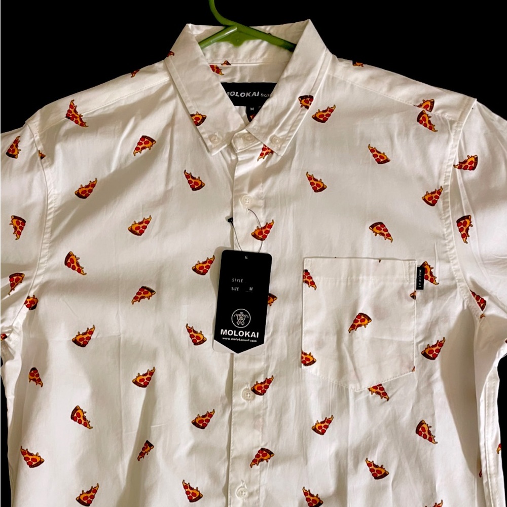 White Pizza Party Button-Up Shirt